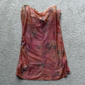 Balizza Pink Multi Shimmer Built In Bra Floral Tube Strapless Tank Top Tee Shirt